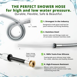High Sierra® - Stainless Steel Shower Hose With Food Grade Silicone Inner Tube. Lead-Free Build. Extremely Strong and Flexible – 72". Brushed Gold Finish