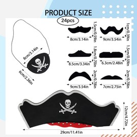 24Pcs Pirate Hat Kids, Pirate Accessories Kids, Hats - Complete Costume Set with Eye Patches & Mustaches for Dress Up Themed Parties & Role Play