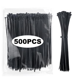 200 mm Cable Ties Set, 500 Pieces, Black Set, Nylon Cable Ties, Adjustable, UV Resistant, Self-Locking Cable Ties for Workshop, Garden, Living for Organising Cable Management