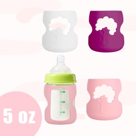 3 Pack Silicone Sleeve Compatible with Dr. Browns Glass Bottles, Silicone Sleeve for Dr Brown, Anti Breakage 5oz Wide Neck Bottle Covers Holder, White Purple and Pink Baby Bottle Holder