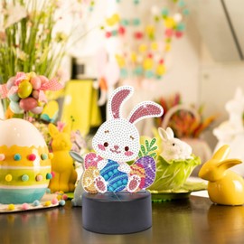 KATOOM Bunny Diamond Night Light Kit, DIY Rabbit 5D Diamond Lamp Art Diamond Night Lamp Kids Bedroom Decor Holiday Birthday Easter Gifts for Boys Girls