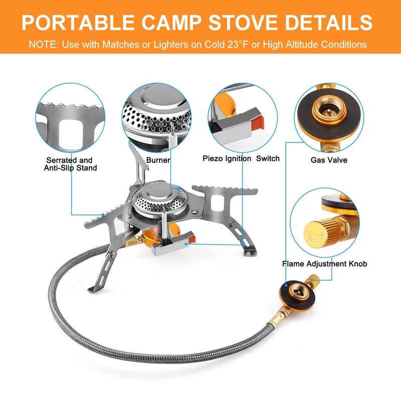 WADEO Camping Gas Stove, 3700W Portable Backpacking Stove with Piezo