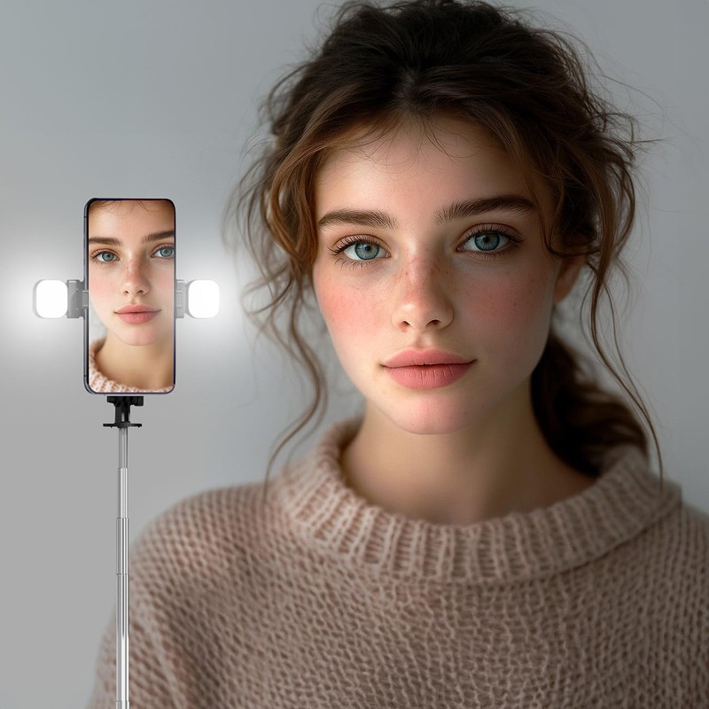 Somikon Smartphone-Selfiestick: 2er-Set Smartphone-Selfie-Stativ, 2 LED-Lichter, mit BT-Fernauslöser (Selfie Stick