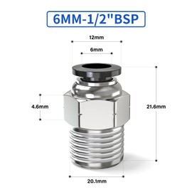 ERGAOBOY 10 Pcs Male Straight 6MM Tube OD x 1/2" BSP Thread Push to Connect Fittings, Air Push Connect Tool Pneumatic Hose Fittings