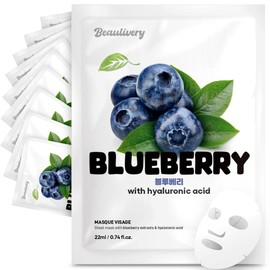 BEAULIVERY Cloth Mask Blueberry Pack of 10 with Hyaluronic Acid Korean Face Mask