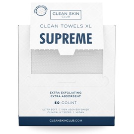 Clean Skin Club Clean Towels XL Supreme, 100% USDA Biobased Face Wipes, Disposable, Eczema Association Accepted, Thick Textured Wipes, Soft & Absorbent, Pack of 50