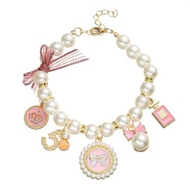 1Pc Pink Medium Dog Pearl Collars Pet Pearl Dog Princess Bow Necklace Cute Collar Puppy Accessories Cat Jewelry Pearl Neck Strap for Dog Cat (M) Collars, Basic Dog Collars, Harnesses and Leashes