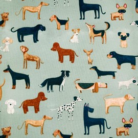 Canvas Fabric - Woof - Cute Dog Print on DuckEgg Blue Background - Craft Fabric Material