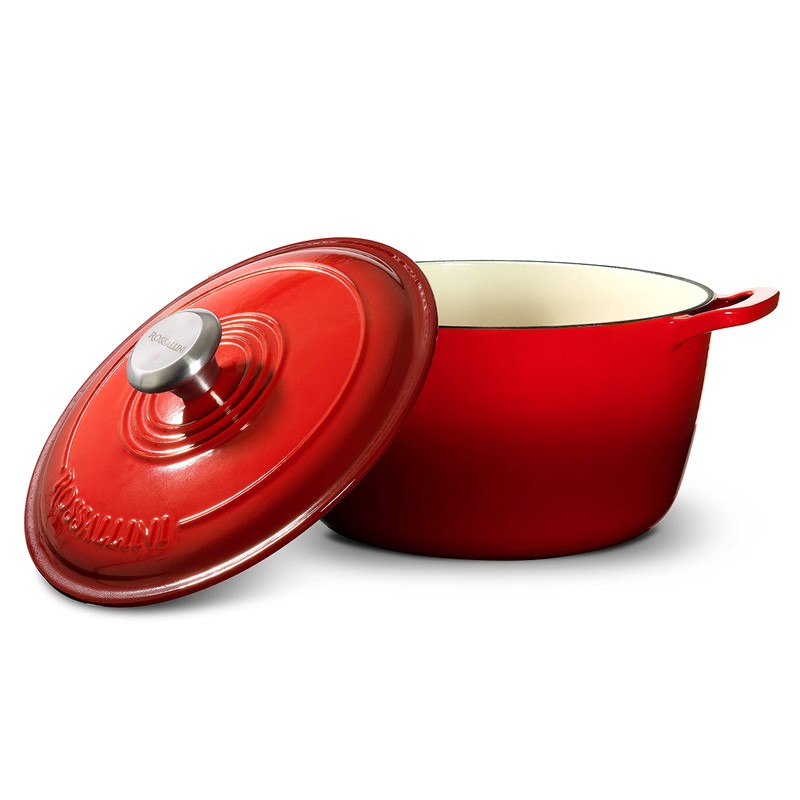 ROSSALLINI Signature Enameled Cast Iron Dutch Oven, Non-Stick Serving Pot