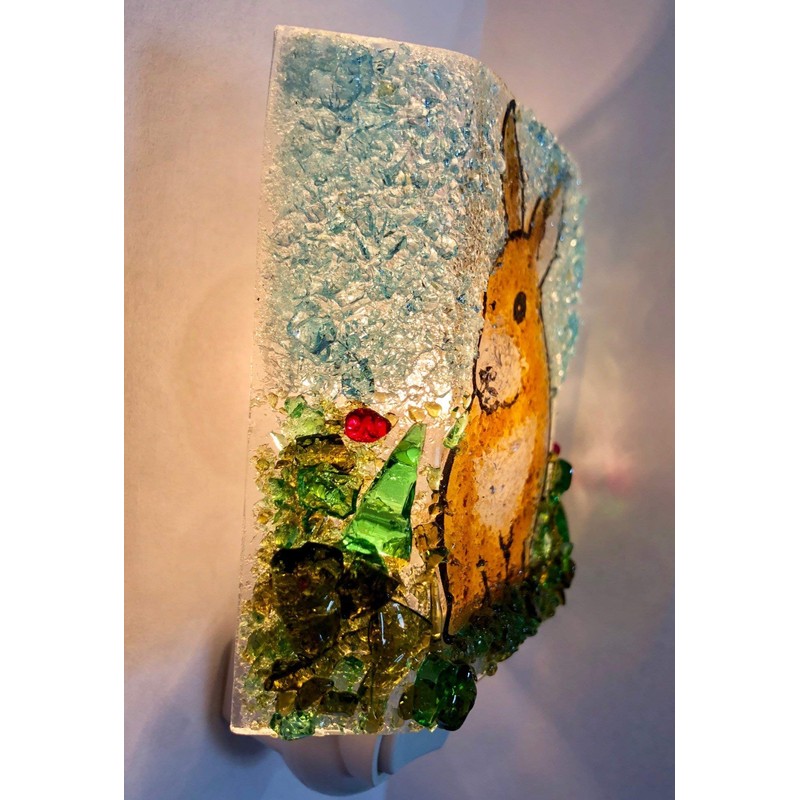 Bunny Rabbit Woodland Creatures Handmade Recycled Glass Night Light Nightlight,