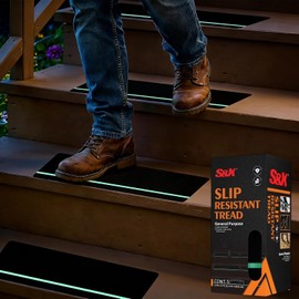 S&X Outdoor Stair Treads Non-Slip 6x24in, 5-Pack, Glow-in-Dark | Commercial Grade 60-grit pre-cut grip tape; heavy duty traction for decks, ramps, docks and wet walkways.