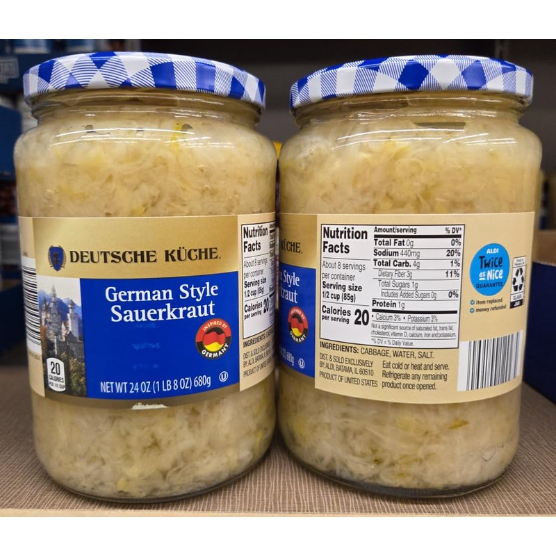 Deutsche Kuche German Style Sauerkraut 24oz 680g (Two Jars)