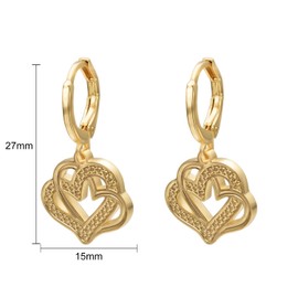 Vogem Gold Plated Heart-Shaped Drop Earrings with Intricate Details, 27mm x 15mm