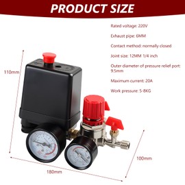 Air Compressor Pressure Switch Compressor, Pressure Regulator 220 V with 2 Pressure Gauge, Control Valve and Safety Valve, 90-120 PSI Compressed Air Compressor Replacement Parts, Regulator Compressor