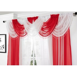 Supplied by Maple Textiles Red Voile Curtain Swag with Crystal Beaded Trim, 22" x 18"