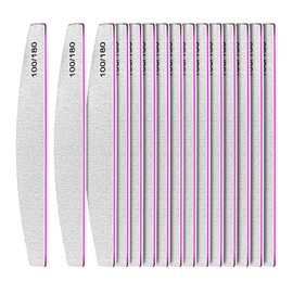 5 Pcs Professional Nail Files Double Sided Half Moon Shaped Emery Board -100/180 Grit Nail Styling Tools Buffers, Nail Buffer Block Manicure Kit for Natural Artificial Nails in Salon Home Use & Pet