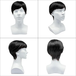 EUPSIIU Women's Short Bob Wig Black Wigs with Fringe Heat Resistant Natural Looking Synthetic Hair Replacement Wig Party Cosplay Daily Use (Black)