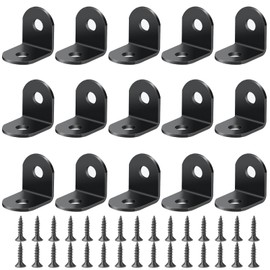 drado Angle Connectors Pack of 15 Stainless Steel Angle Brackets 20 x 20 x 2 mm Furniture Angle Bracket with 30 Screws (Black)