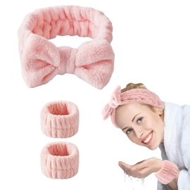 Pack of 3 Bowknot Headbands, Women's Elastic Face Wrist Wash Band, Coral Fleece Makeup Bow Headband, Elastic Cosmetic Headband, for Women, Girls, Yoga, Sports, Shower, Makeup Removal