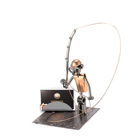 Steelman24 I Nuts and bolts sculpture Fly Fishing With Business Card Holder With Personal Engraving I Handmade metal ornaments I