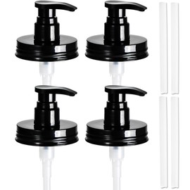 Amolliar Plastic Mason Jar Soap Dispenser Lids(4) - Universal Pump Replacement for Regular Mouth Jar - Long Tubes & Cute Lables -Farmhouse Decor for Kitchen, Bathroom, Dish Soap, Lotions, Hand Soap