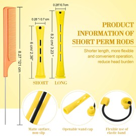 Pack of 48 Hair Perm Rods, Short, Cold Wave Plastic Hair Curlers with Steel Pintail Comb, Rat Tail Comb for Hairdresser, Styling Accessories