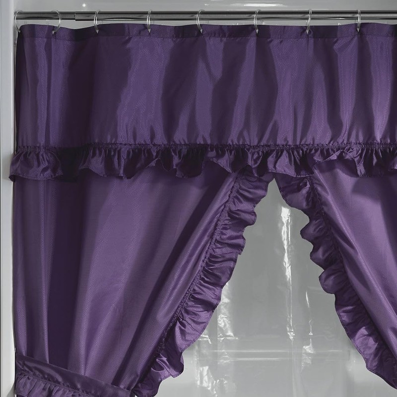 Stoneberry Home Ruffled Shower Curtain Set, Plum