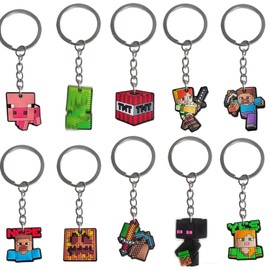 Bessy shop Worlds Keyrings,10 Pcs Keychains Party Bag Kids Keyrings Birthday Game Party Supplies Keyrings for Boys Kids Adult Girls for Video Game Fans Cute Cartoon Keyrings