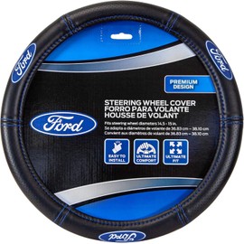 Plasticolor Ford Steering Wheel Cover Bundle Set – Premium Deluxe High-Contrast Stitching, Non-Slip Grip, Universal Fit for Cars, Trucks & SUVs