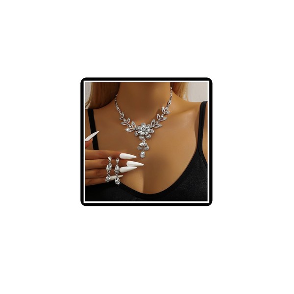 Dishowme Crystal Flower Necklace Earrings Sets Bridal Wedding Jewelry Sets