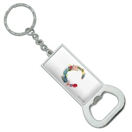 GRAPHICS & MORE Letter C Floral Monogram Initial Keychain Rectangle Chrome Plated Metal Bottle Cap Opener