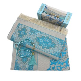 Imani Aksa Gift Box Muslim Islamic Gifts with Prayer Mat, Misvak and Prayer Chain Seccade Prayer Rug Prayer Rug Sajadah Islamic Namaz Janamaz Islam (Turquoise)