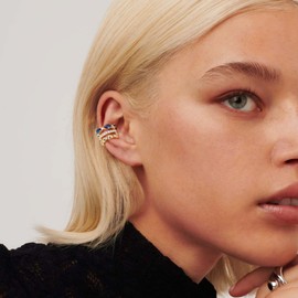 MTMY Ear Cuffs Non Piercing for Women 14K Gold Plated Ear Cuff Earrings Colorful Cubic Zirconia Paved Trendy Cartilage Earring Jewelry | Single(blue)