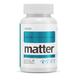 MATTER S - Zincox Suplemento de Bisglicinato de Zinc Quelado, Alta Absorción, Sin Azúcar, Sin Gluten, Sin OGMs, Vegano - 60 Cápsulas