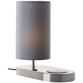 Lightbox Table Lamp with Wireless Charging & Fabric Lamp Shade, 26 cm Height, Diameter 12 cm, Modern Bedside Lamp for Bedroom, E14, Made of Metal/Textile/Iron in Silver/Grey