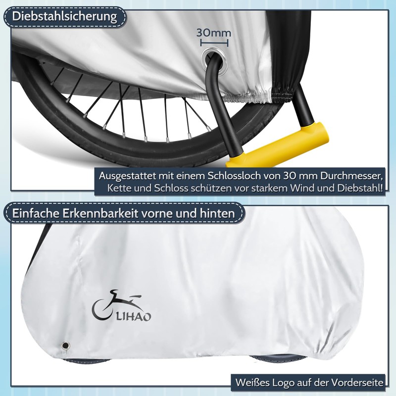 LIHAO Bicycle Cover Waterproof 210D Silver Bicycle Garage Bicycle Protective
