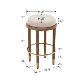 BESTANO 26” Rustic Backless Bar Stools Set of 2 with Wooden Legs, Round Counter Height Stools Bar Chairs Kitchen Bar Stools, Farmhouse Linen Upholstered Top Stools Bar Stools, Beige