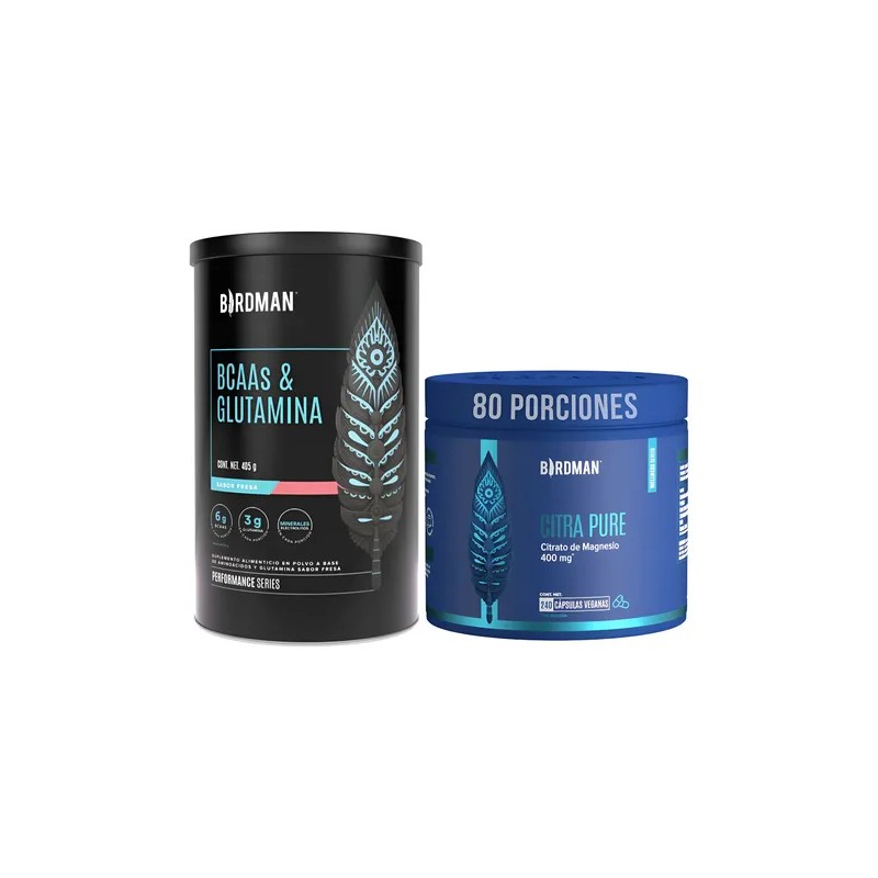 Citrato Magnesio 240 Cáps. 400mg + Bcaas & Glutamina Birdman