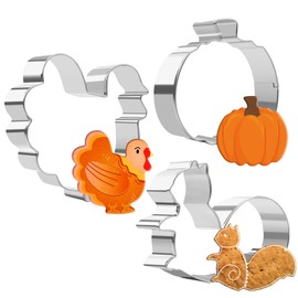 Large Fall Cookie Cutters Shapes 3 PCS Thanksgiving Cookie Cutter Set Thanksgiving Pumpkin Cookie Cutter Turkey Squirrel Pumpkin Autumn Harvest Holiday Decoration Party Supplies Leaf Cookie Cutter