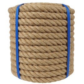 1-1/2 Inch Natural Jute Rope, 100 Feet Thick Hemp Rope, 4 Strands Twisted for Docks, Nautical, Raliings, Climbing, Decorating, Indoor/Outdoor Use