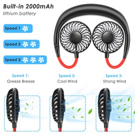 MZTDYTL Portable Fan, Hand Free Mini USB Small Personal Fan with Rechargeable Bettery Operated Neck Fan with 3 Speed Color Changing LED 360°Free Rotation for Sports,Office,Outdoor,Travel,Home