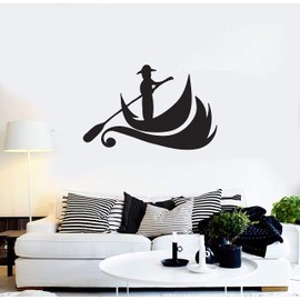 Vinyl Decal Wall Sticker Gondola Boat Venice Gondolier Home Decor Unique Gift (g054) Black
