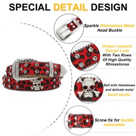 EVERBLTING Rhinestone Leopard Skull Belt Men Women Skull Leopard Belt Studded Punk Y2k emo Belts Western Cowgirl BB Belts 125