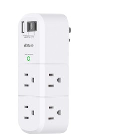 PD30W USB Outlet Extender Surge Protector - with Rotating Plug, 6 AC Multi Plug Outlet and 3 USB Ports (2 USB C), 3-Sided Swivel Power Strip with Spaced Splitter for Home, Office, Travel