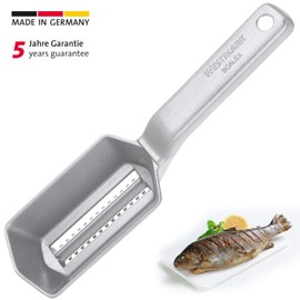 Westmark Fischentschupper mit Schuppenauffangschale, Aluminium, lebensmittelechte Spezialbeschichtung, Rostfreier Edelstahl, 21 x 5,9 x 5,3 cm, Scalex, Silber, 65002260