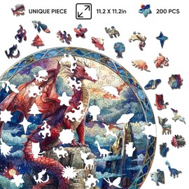 Jiroinlly Puzzles for Adults Starry Sky Dragon Wooden Puzzles, 200 Pieces Unique Shaped Liberty Jigsaw Puzzles, Creative Toys for Adults and Kids, Fun Challenge Family Game 11.2'' x 11.2''