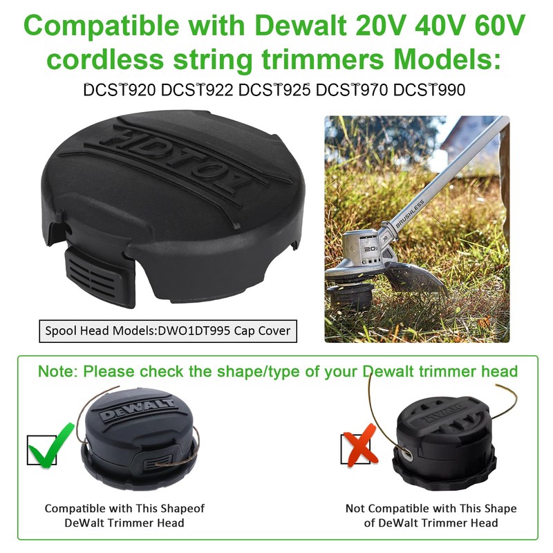 DWO1DT995 Replacement Trimmer Head Cap Spring and Base Compatible with