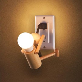 Stick Figure Night Light - The Climber by HMC - Cute Wooden Mannequin Wall Lamp with Illuminated Shatterproof Light Bulb Head Design, Rustic Modern Home Decor, Perfect for Bedroom & Living Spaces