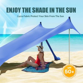Gardentime Beach Tent Canopy Sun Shelter 10x10ft UPF50+ Protection Portable Sun Shade Tent with 8 Sandbags, 4 Poles, 2 Sand Shovels, Ground Peg for Outdoor Backyard Camping Fishing Picnic Navy Blue
