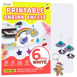 CenDale Printable Shrinky Dink Sheets - 6PCS A4 White Shrink Plastic Sheets for Inkjet Printer, Shrink Paper for Mother's Day Christmas Gift, Printable Shrink Film for Crafts (8.3 x 11.7 in, White)